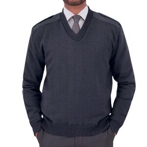 TUFFWEAR New Men’s Knit Military Sweater Button Epaulets Shoulder Elbows Navy XL